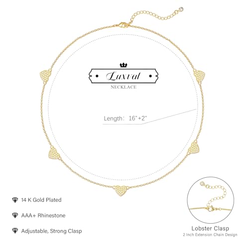 Luxval Diamond Pendant Gold Necklace for Women，Dainty 18k Gold Plated Choker Necklaces Simple Gold Jewelry Gifts for Women Girls - color: Gold-5 CZ heart