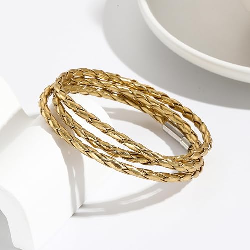 Long tiantian Boho Bracelets for Women Western Jewelry for Women Leather Wrap Bracelets Stackable Bangle Western Outfit for Women - color: pulseras para hombres(yellow)
