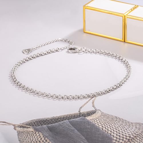 Dankadi Women 925 Sterling Silver Anklets Bracelet Men Simple Chopin/Box Chain/Twist Rope Chain Summer Beach Foot 24k Gold Plated Jewelry Gift - color: Rolo Chain Silver, size: 30cm