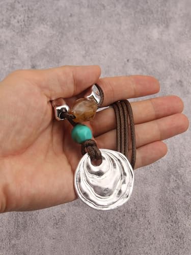 GelConnie Boho Necklaces for Women Cowgirl Necklace Stone Leather Cord Pendant Necklaces With Beads Long vintage Layered Choker Necklace - style: Leather Silver Necklace