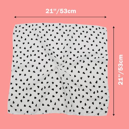 Bandanas for Women Men 21"x21" Floral Headband Scarf Versatile Hair Bandana Square Head Scarf - color: White Heart