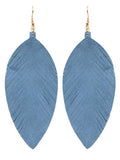 Large Genuine Soft Leather Handmade Fringe Feather Lightweight Tear Drop Dangle Color Earrings for Women Girls Fashion - color: DENIM