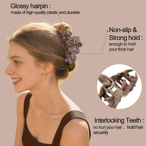 4Pcs Cute Hawaiian Flower Claw Hair Clips for Women Black Blue Large Claw Clips for Thick Thin Hair Strong Hold Beach Hair Accessories for Women and Girls - color: 08-Colorful