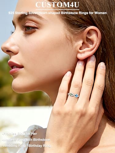 Custom4U Personalized 1-4 Birthstone Rings for Women Promise Rings for Her Sterling Silver Mothers Ring Customized Cubic Zirconia Stones Wedding/Valentine's Day/Mother's Day Jewelry Gift for Mom Wife - color: C-2 Names-Silver