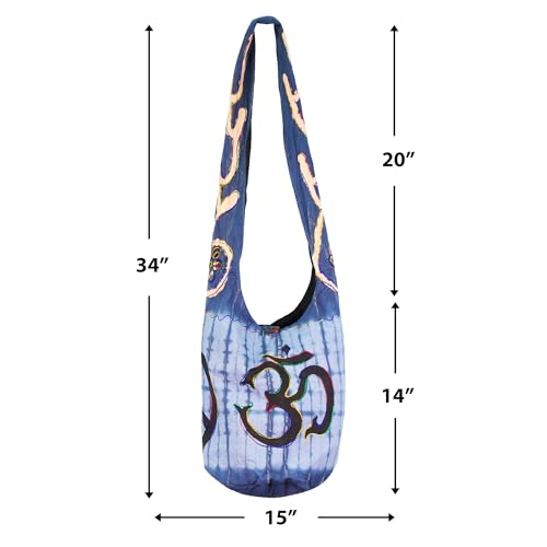 Mandala Crafts Hippie Bag, Large Boho Hobo Purse for Women, Crossbody Shoulder Sling Bags for Indie Style Bohemian Accessory - style: Navy Blue Om