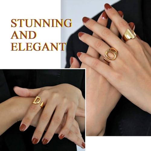 FindChic Customizable Initial Ring Statement 18K Gold Plated Fashion Cuff Rings for Women Alphabet Letter A to Z Resizable Knuckle Ring (with Gift Box) - color: A