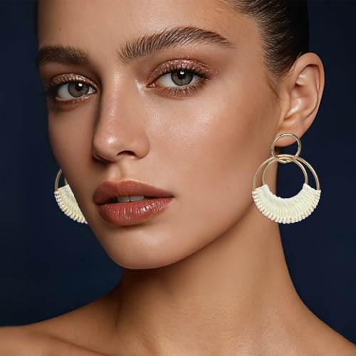 choyaxo 4piar Boho Dangle Earrings Wooden Rattan Rarrings Summer Vacation Earring for women beach