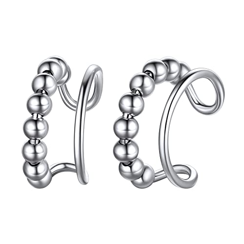 ChicSilver 925 Sterling Silver Ear Cuff Earrings Non Piercing Clip on Cartilage Cuff Earrings for Women - style: H: Beaded Ear Cuff - Silver