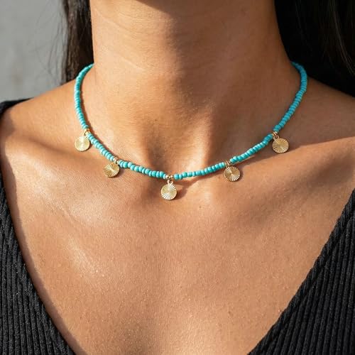 Colorful Boho Bead Choker Necklace Handmade Beaded Necklace Personalized Surfer Beach Necklaces for Women - color: XB Green 08