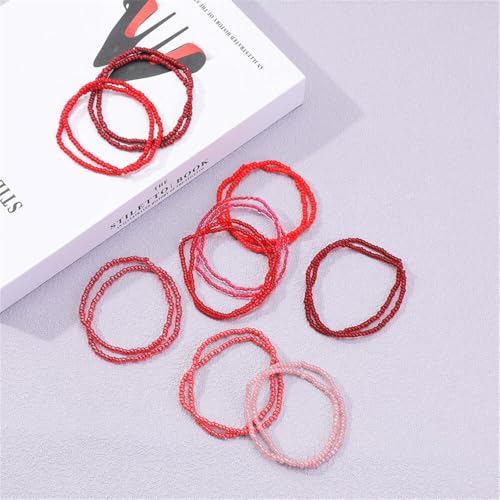 Fuqimanman2020 18Pcs Boho Stackable Beaded Bracelets for Women Colorful Handmade Multilayered Rice Beads Anklets Set Summer Beach Bohemian Jewelry Gift - color: Style 2 Red
