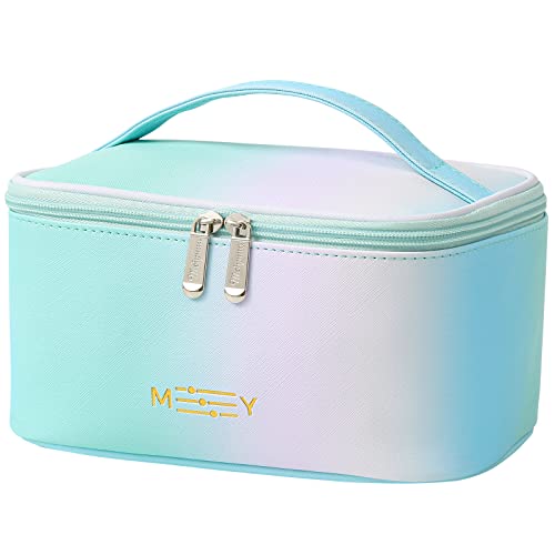 Meiyuuo Makeup Bag Large Cosmetic Bags for Women Girls Cute Travel Zipper Pouch Toiletry Organizer for Beauty Essentials Waterproof (Gradient Rainbow Green) - color: RAINBOW GREEN