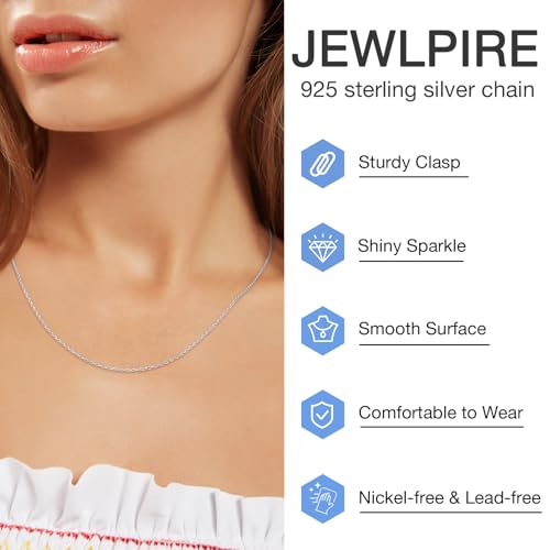 Jewlpire 18k Gold Plated 925 Sterling Silver Chain Necklace for Women, 1mm Cable Chain Necklace Sturdy & Shiny Women's Chain Necklaces 14 16 17 18 20 22 24 Inch - color: 925 Sterling Silver, size: 22 Inch
