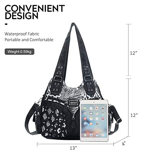 Angel Barcelo Purses for Women Large Shoulder Bag Soft Hobo Bags for Women - color: Black Leopard Print