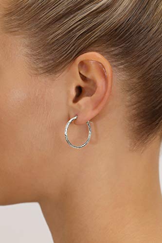 10K White Gold Hand Engraved Full Diamond-cut Round Hoop Earrings, Secure Latch Back Closure - style: 25mm