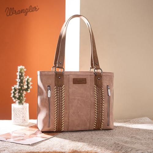 Wrangler Multi Pockets Tote Bag for Women Western Braided Shoulder Bag with Large Capacity for Everyday - color: Rtero-deep Pink