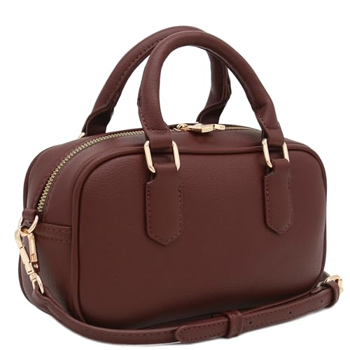 FashionPuzzle Mini PU Leather Satchel Purse Top Handle Crossbody Bag - color: Coffee