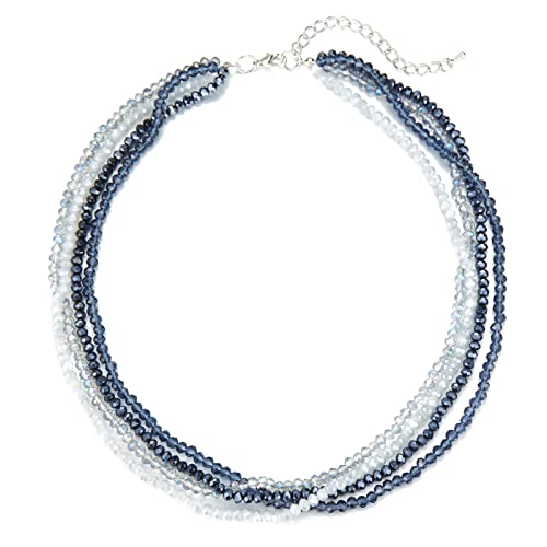 Noessla Beaded Statement Necklaces for Women Layered Chunky Bead Necklace Fashion Costume Jewelry Gifts for Mom - color: 029-Blue