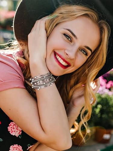 Long tiantian Boho Bracelets for Women Western Jewelry for Women Leather Wrap Bracelets Stackable Bangle Western Outfit for Women - color: leather wrap bracelets for women(grey)