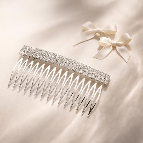 BERRICLE Silver Tone Bar Hair Combs for Women - color: 3-Row Rhinestone Comb, Silver-tone