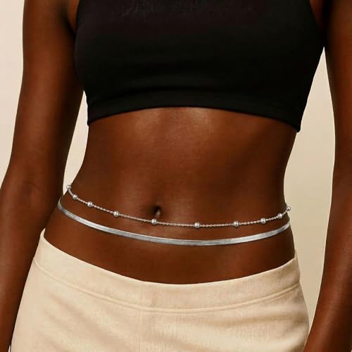 HERSIN Waist Chain for Women, 14k Gold/Silver Plated Dainty Waist Chain Cute Body Chain Gold Chain Belt for Womens Belly Chain Beach Accessories for Womens Summer Jewelry for Women Gifts - style: snakebead-SL