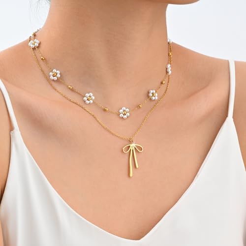 KSF Gold Lariat Necklace for Women Y Shaped Layered CZ Drop Chain | Y shaped necklace; Layered CZ detail; Long lariat style; Gift for her - color: Gold-Bow