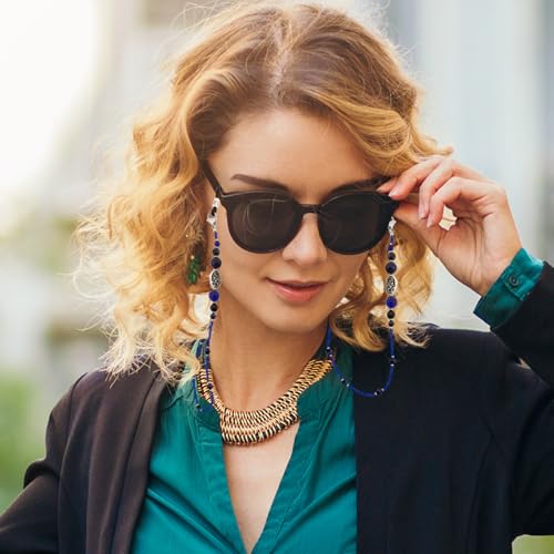 Damanse Beaded Glasses Chain,Eyeglass & Sunglass Strap For Women Stylish - color: Tree of Life Blue Eye
