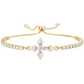 VIBILIA Bracelets for Women, Cross Bracelets for Women Trendy, Dainty Tennis Bracelet, Catholic Gift for Mom Daughter Wife Sister Friend, Communion Gift on Birthday Valentine's Day Easter Mother's Day - color: C. Gold-Purple