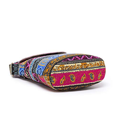 OPQRSTU Women's Retro Small Size Canvas Shoulder Bag Hippie Boho Crossbody Handbag - color: Rose Red
