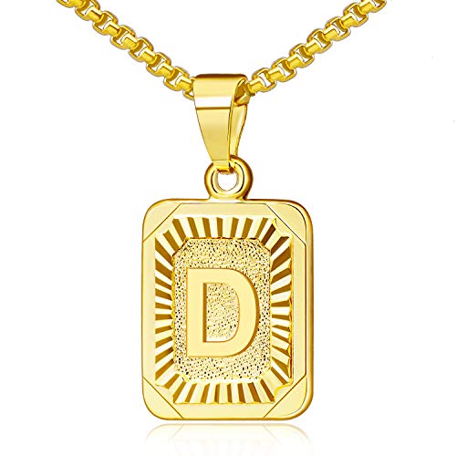 JSJOY Graduation Gifts 2026 Gold Initial Necklaces for Women Men Gold Letter Necklaces 26 Capital A-Z Letter Pendant Necklaces for Women Square Monogram Necklace for Her Initial Necklaces - color: Gold Letter D