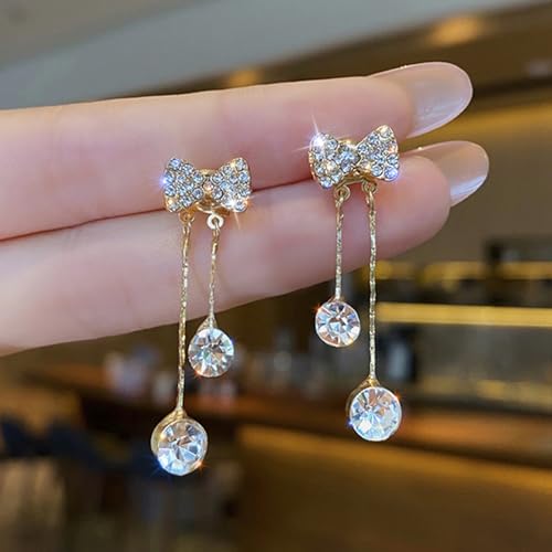 Rhinestone Bow Earrings for Women, Elegant Bridal Jewelry Statement Drop Dangle Earrings, Wedding Guest Dress Matching Accessories, Bridesmaid Gift, Sparkling Party Costume Outfit - color: D:Rhinestone Bow Earrings