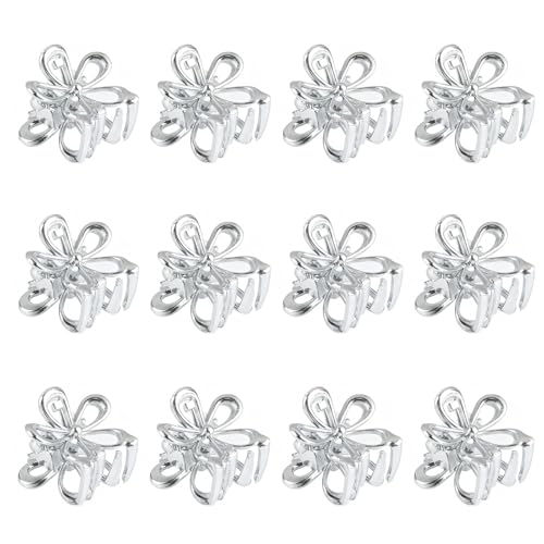 Sliver Small Flower Hair Clips for Women, Cute Mini Tiny Little Sparkling Metal Flower Sweet Artificial Bangs Nonslip Hair Claw Clips Decorative (Sliver) - color: Sliver