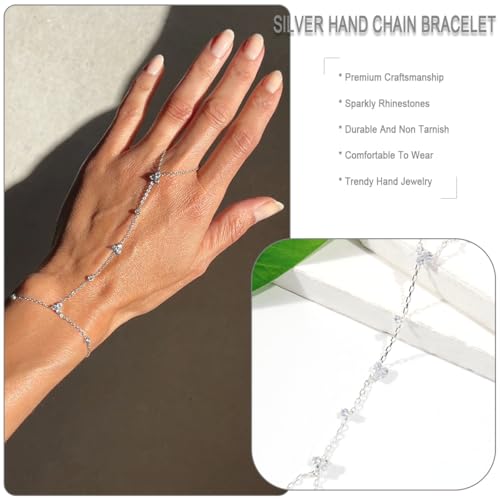 Silver Gold Ring Hand Chain Bracelet for Women non Tarnish Star Dainty Bracelets Hand Chain Ring Stackable Chains Bracelet - color: silver2
