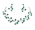 Faship Gorgeous Rhinestone Crystal Floral Necklace Earrings Set - color: Green