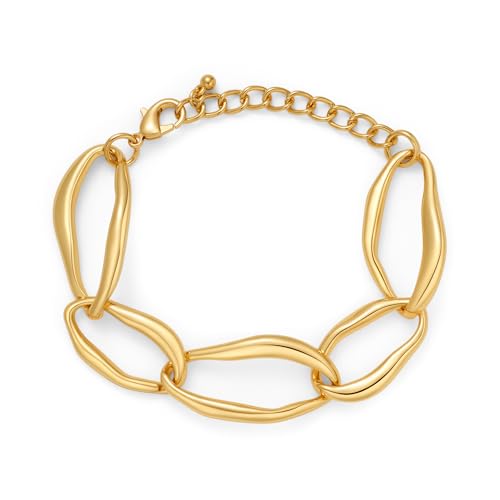 Gold Chain Bracelets for Women Chunky Gold Chain Link Two Tone Thick Geometric Minimalist Statement Bracelet for Wrists Fashion Jewelry