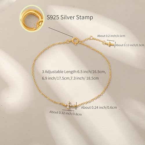 Double Cross Bracelet for Women 925 Sterling Silver Dainty 14K Gold Plated Cubic Zirconia Bracelet Faith Christian Bracelets Adjustable Chain Religious Christian Baptism Jewelry Gifts - color: Gold