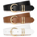 XZQTIVE 3 Pack Women Belts For Jeans Dresses Pants Ladies Leather Waist Belt with Gold Buckle - color: Round Buckle Black+brown+white, size: Fit Pant 24-29in