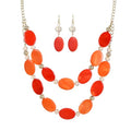 2 Layered Chunky Beaded Shell Necklace for Women Sea Shell blue/yellow/red/green/turquoise/teal/white Statement Necklace and Earring Set Elegant Women Necklace Set Jewelry Sets for Women - color: Orange