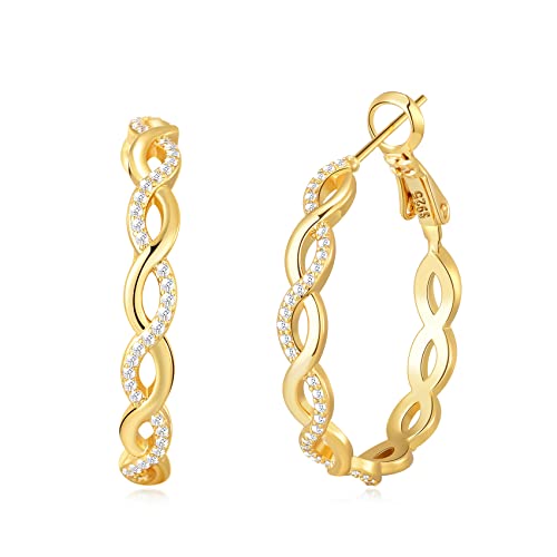 Senteria 925 Sterling Silver Post Hoops Earrings for Women Lightweight Twisted Hoop Earrings With Cubic Zirconia Hypoallergenic Silver Hoops Earrings (20/30/40/50/60MM) - color: gold-20mm
