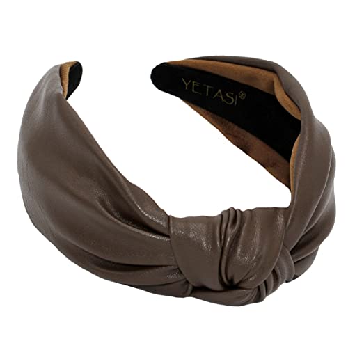 Head bands Adult Women Dark Brown Trendy Women's Hair Accessory Year-round Comfortable Wearable All Day Leather Knotted Headband for Women is a Top Knot Womens Headbands Fashion Designer - color: Dark Brown
