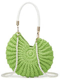 Handmade Crochet Tote Bag Seashell Purse for Women Boho Shell Handbag Crossbody Shoulder Bag Summer Beach Clutch Hobo Handbag - color: Grass Green