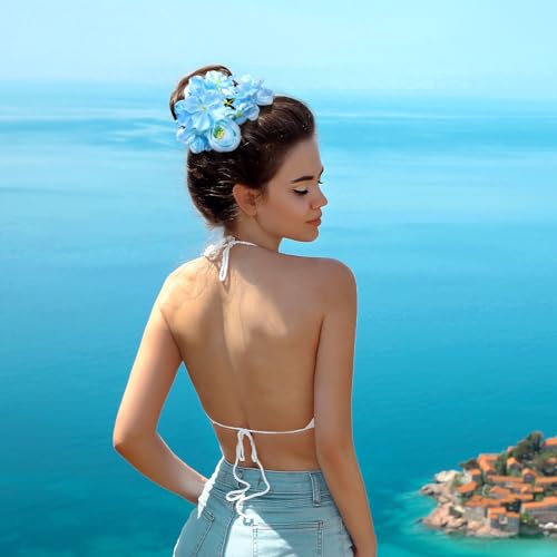 BBTO 21 Pcs Flower Hair Clip Rose Hair Clips Barrettes for Women Flower Accessories Boho Bride Claw Clip Hairpin Brooch Pin Headpiece for Wedding (White,Blue) - color: White, Blue