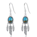 Natural Turquoise Earrings for Women Dangling 925 Sterling Silver Dangle Earrings Western Jewelry Christmas Gift for Sister Mother - style: C-Feather Earrings