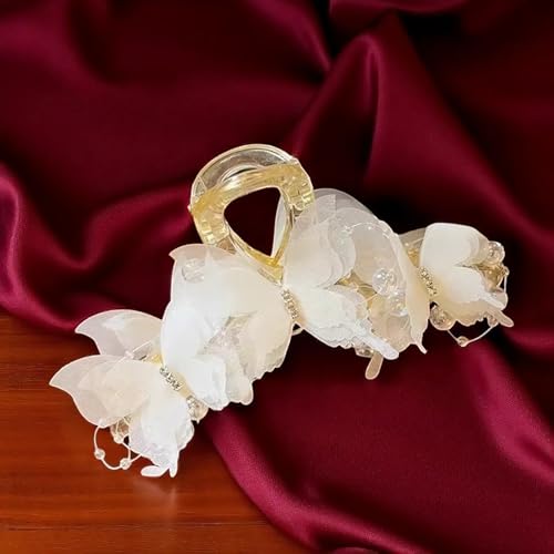 Set 2pcs Elegant Butterfly Hair Clips, Pearl Decorated Crab Claw Hairpins, White Wedding Hair Accessories, 4.92 x 2.55 inches