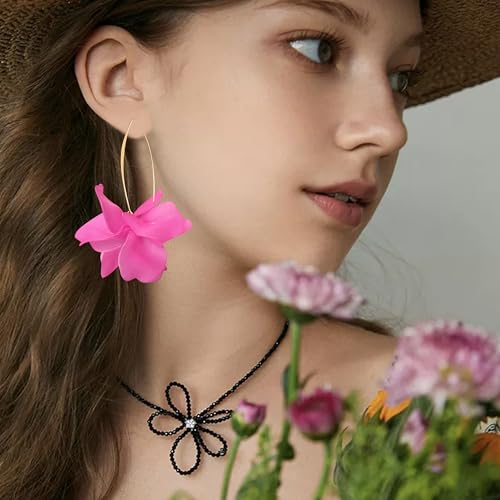 Exaggerated Bohemian Resin Rose Flower Petal Dangle Drop Earrings Long Acrylic Tiered Floral Tassel Earring for Women - color: Rose Red