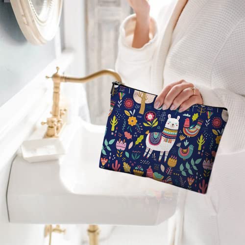Cute Makeup Bag for Purse Canvas Waterproof Funny Cosmetic Bags for Women Zipper Travel Toiletry Pouch-Alpaca Makeup Bags-Navy - color: Alpaca Makeup Bags-Navy