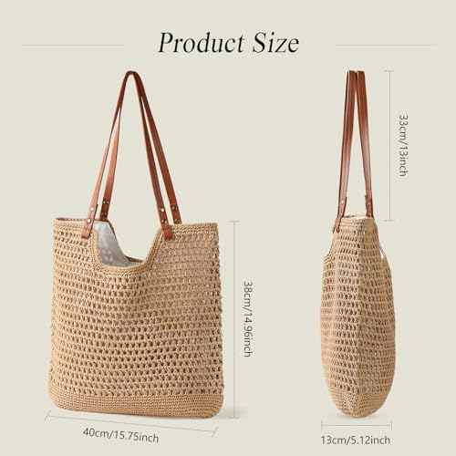Sightor Crochet Beach Bag, Woven Tote Bag Summer Boho Bag Travel Casual Shoulder Bag for Summer Vacation - color: Brown