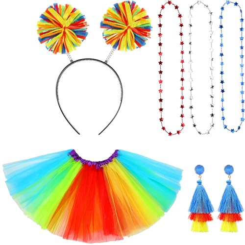 Hicarer 6 Pcs 4th of July Tutu Set Women Red White and Blue Accessories 250th Tutu Patriotic Costume Independence Day Favors - color: Colorful