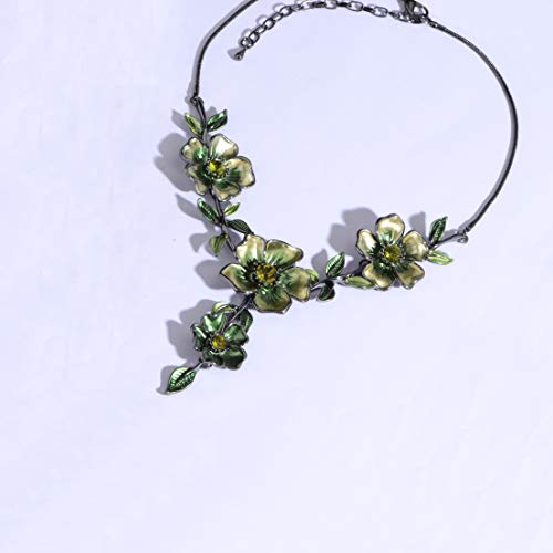 AMYJANE Vintage Statement Jewelry Set - Spring Leaf Flower Floral Plant Necklace Earring Set Crystal Rhinestone Fashion Costume Jewelry for Women Prom Party Unique Gift - style: Green Flower Green Leaf