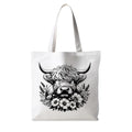 Preppy Animal Tote Bag, Pet Canvas Tote Bag, Reusable Grocery Shopping Shoulder Bags - color: Highland Cow
