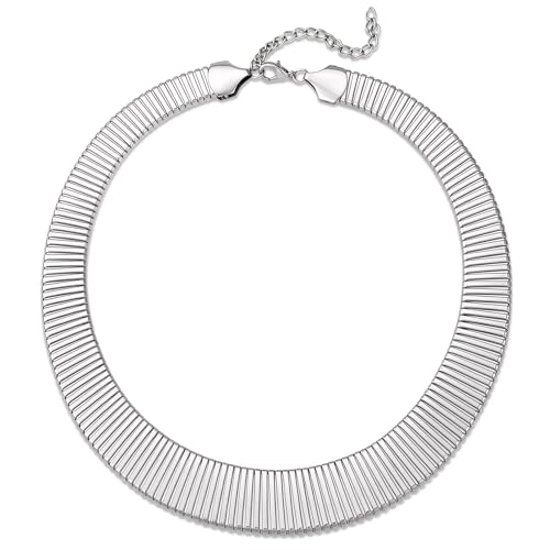Chunky Gold Collar Choker Statement Necklace for Women Trendy | Gold Plated Layered Twist Flat Thick Snake Herringbone Chain African Torque Necklace Prom Boho Necklaces Party Jewelry Gift - style: Flat Herringbone Chain/Silver